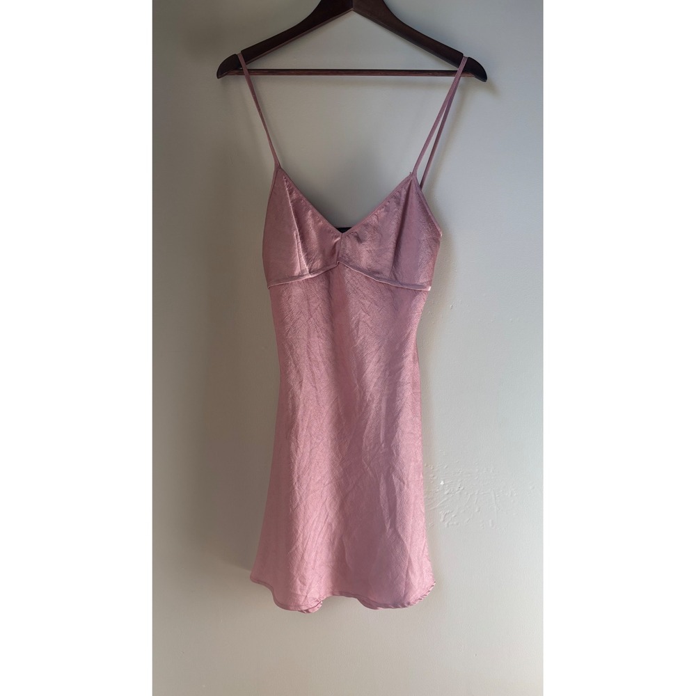 Cotton Candy LA Satin Mini Dress Mauve Pink V-Neck Slip Adjustable Strap Women S